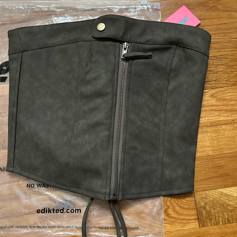 EDIKTED pleather corset. Brown/olive color women’s small